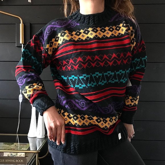 SOLD Vintage 1980s grandpa ski sweater grey Large - Picture 5 of 10